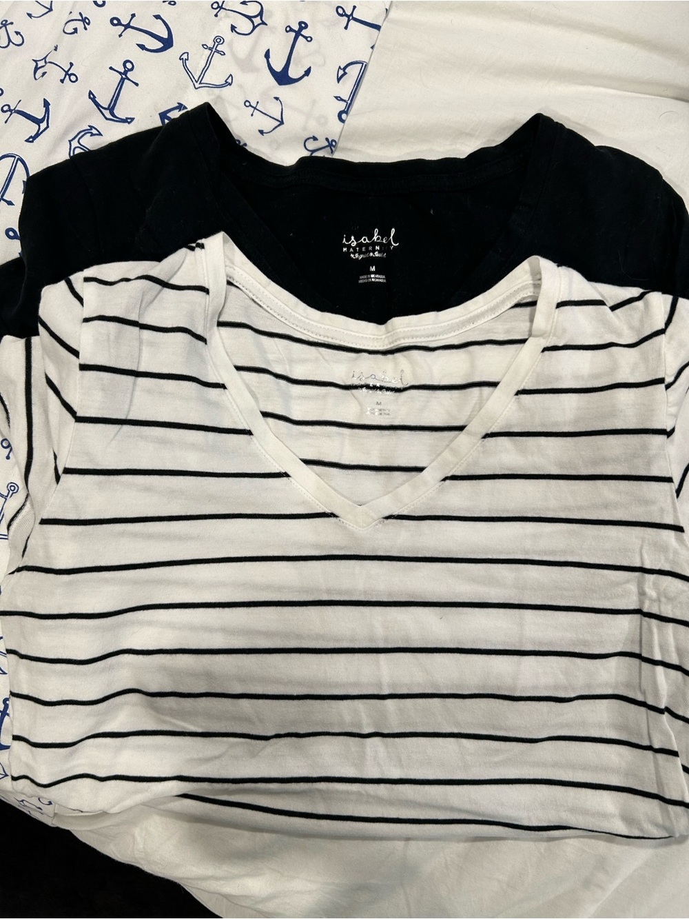 2 pack Maternity Black & White Striped V-Neck Tshirts